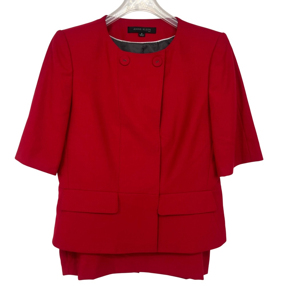Anne Klein Blazer Skirt Suit Set Womens Size 8 Red Short Classy Office Secretary